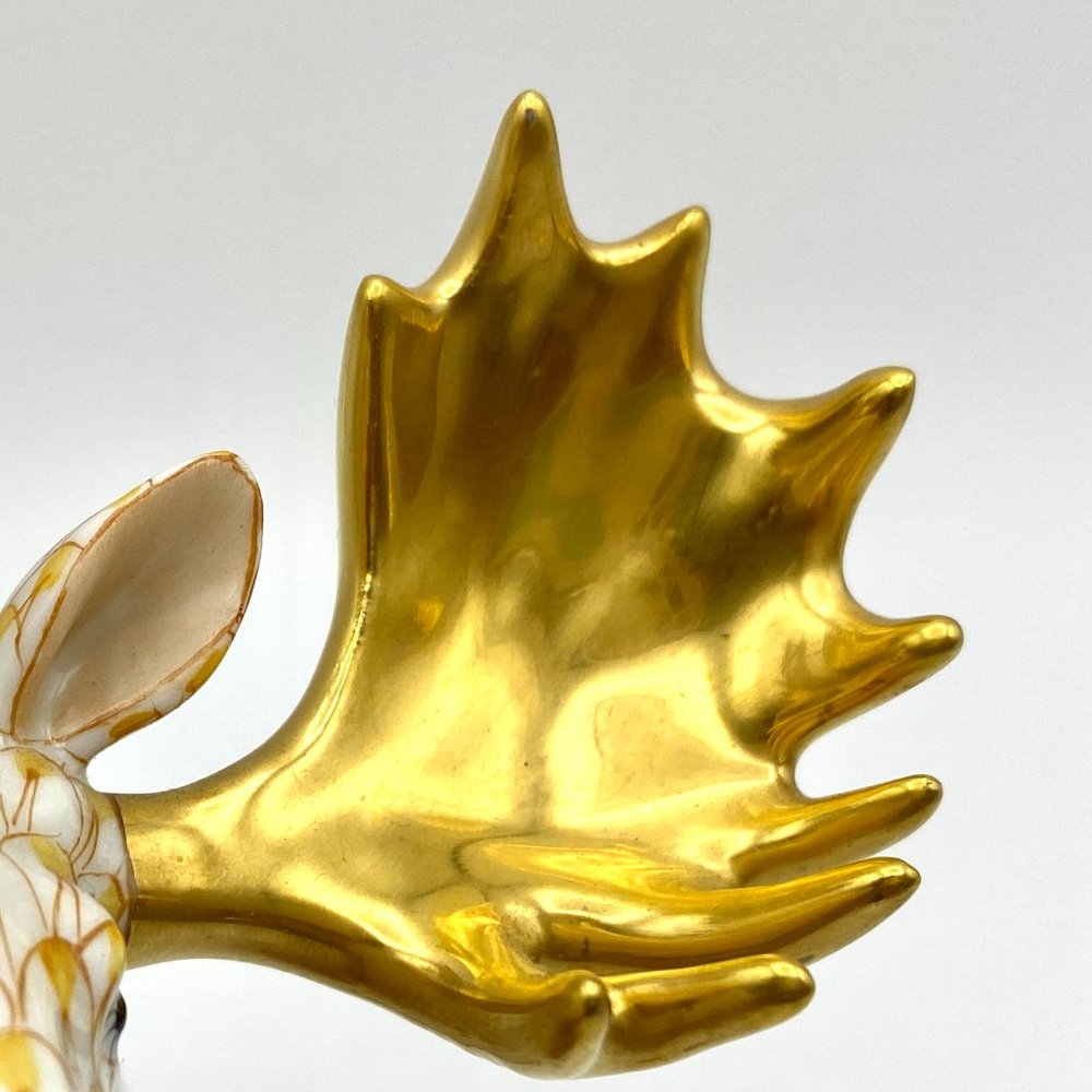 Herend Hungary Yellow golden fishnet porcelain Moose figurine 6" - Picture 7 of 8